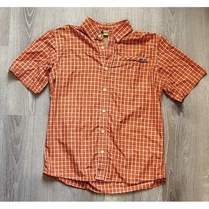 Eddie Bauer Men's M Orange Plaid Short Sleeve Hiking Shirt Mesh Pocket‎
